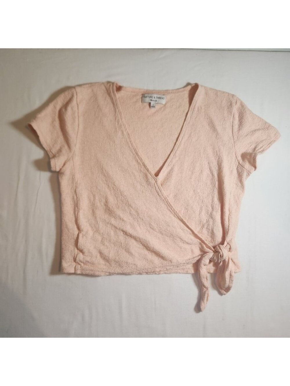 Madewell Texture & Thread Wrap Top Peach Pink Short Sleeve Cotton Blouse Small